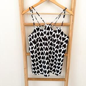 Animale Heart Print Strappy Camisole Tank Top Black White Size 42 (US Medium)
